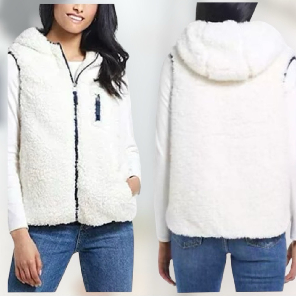 Anthropologie THREAD+SUPPLY White Fluffy Cozy Hooded Vest Jacket  Size S